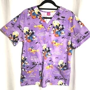 Disney Halloween Scrubs Mickey Mouse, Pluto & Donald Purple Size Medium